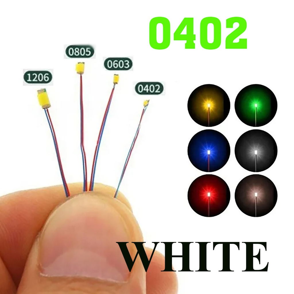 Bộ 10 Led SMD mini siêu nhỏ đấu sẵn dây kèm trở  0805 0603 0402 (3-5v) DIY độ mô hình gundam lego figure