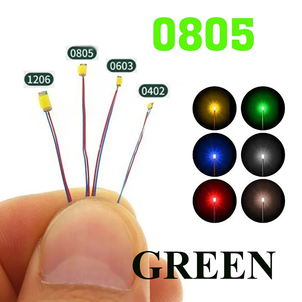 Bộ 10 Led SMD mini siêu nhỏ đấu sẵn dây kèm trở  0805 0603 0402 (3-5v) DIY độ mô hình gundam lego figure