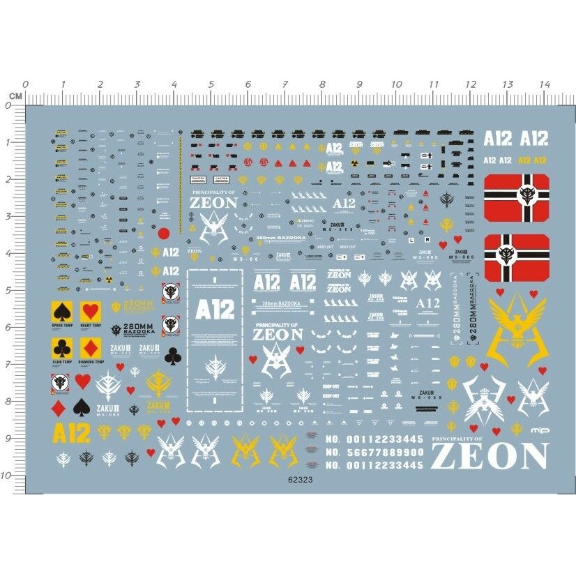 Decal nước dán mô hình Zaku UC các loại PG MG RG HG 1/48 phantom black tri stars matsunaga Water sticker