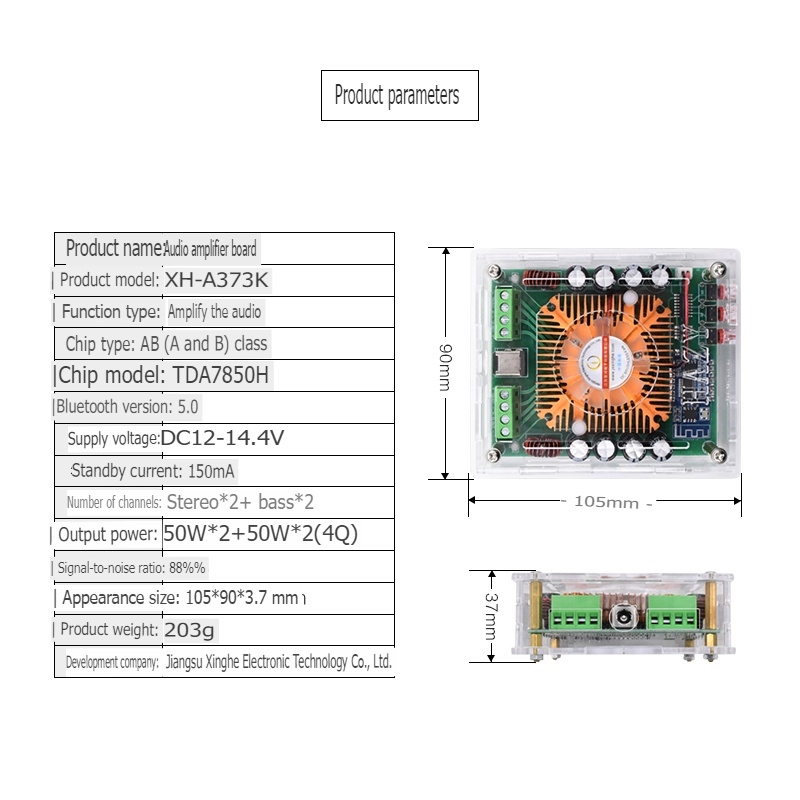 Mạch khuếch đại âm thanh 4 kênh 50W *4 bluetooth 5.0 chất lượng cao Digital Audio Amplifier XH-A373K