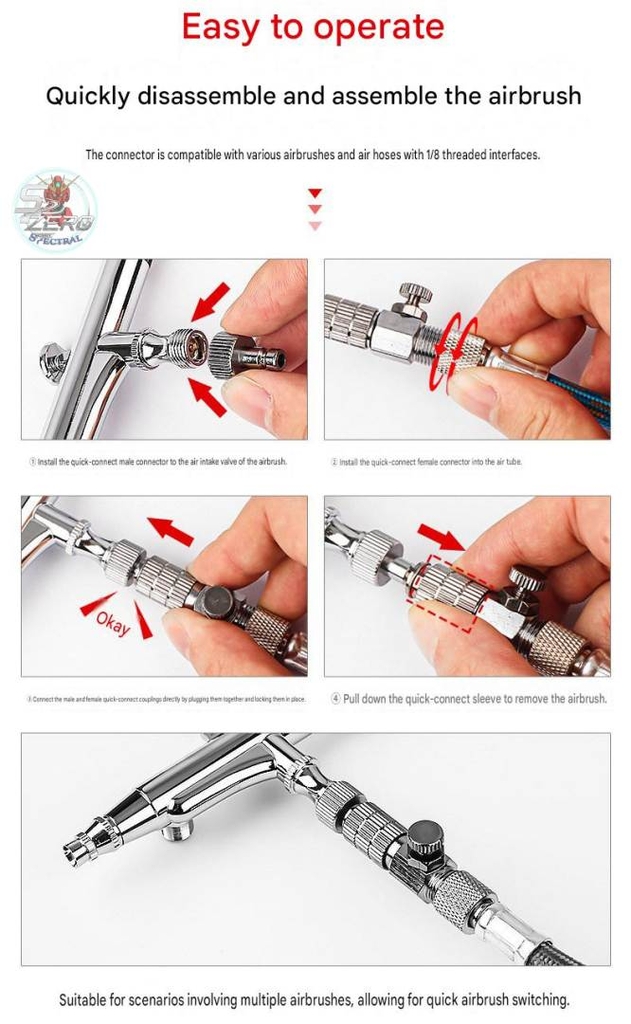 Bộ lắp tháo rút bút sơn thay nhanh airbrush quick plug connector