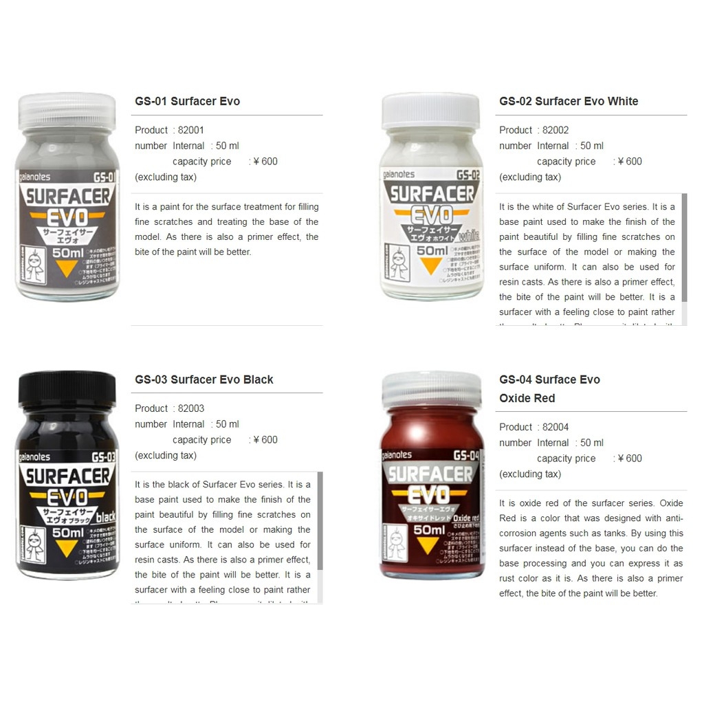 Sơn mô hình Gaia Ex series 01 02 03 04 05 06 Surfacer EVO series