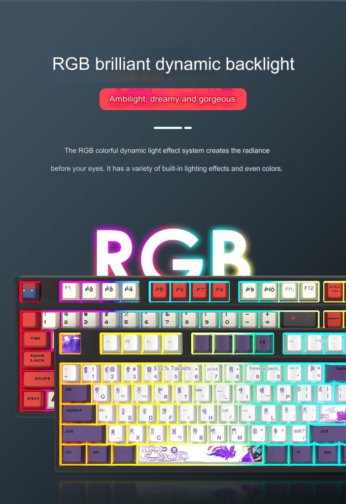 Bàn phím cơ Genshin có dây / không dây Bluetooth three-mode mechanical keyboard Shaft RGB light