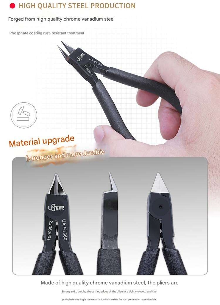 Kìm cắt mô hình USTAR UA91560 Chrome Vanadium Steel Double-edged Pliers