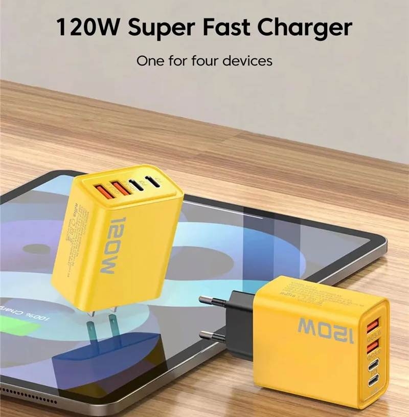 Cốc Sạc 120W Fast Charger Type C Quick Charge 3.0 USB (2USB+2PD) Charging