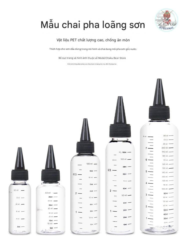 Set 5 lọ Pet chia vạch đựng dung dịch pha sơn sẵn bi, que ngoáy Spare Bottle House Bear