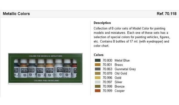 Sơn mô hình Vallejo AV70118 Model Colour Paint Set - Metallics (8 x 17ml)