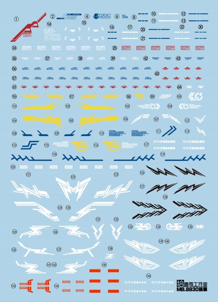 Decal nước dán mô hình MG Lightning Strike gundam 8829 8830 water stickers