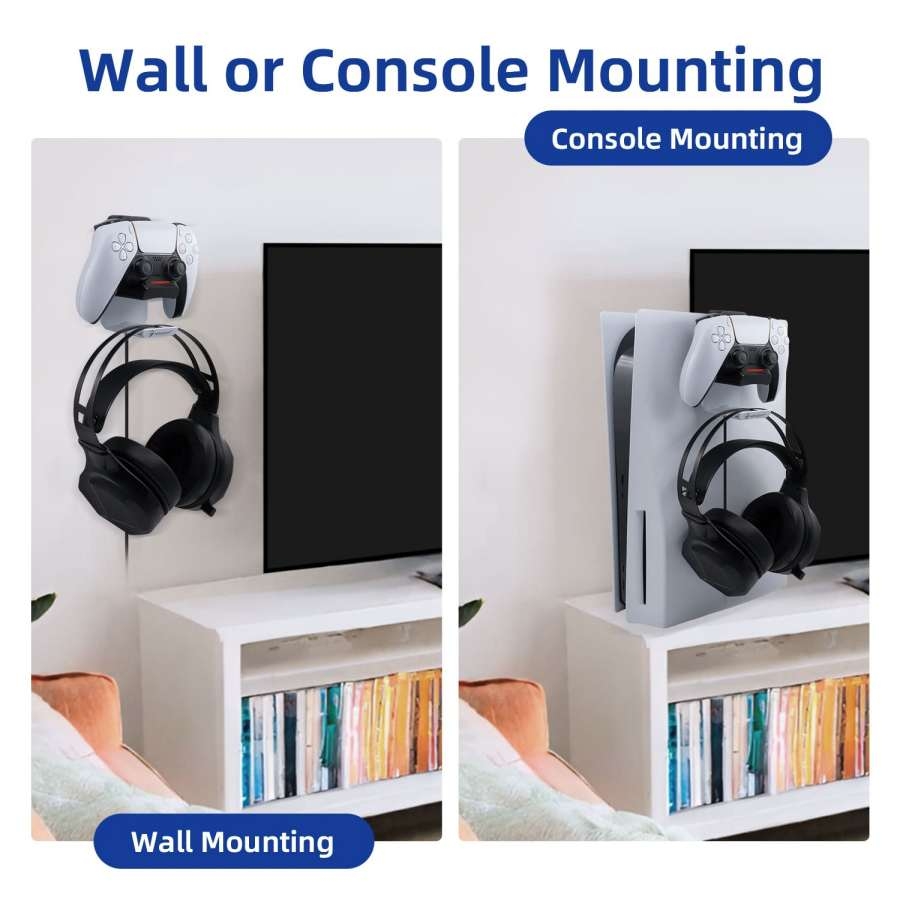 Đế dock sạc tay game PS5 kèm giá để tai nghe Controller Charger With Retractable Headphone Hook Hanging HONCAM