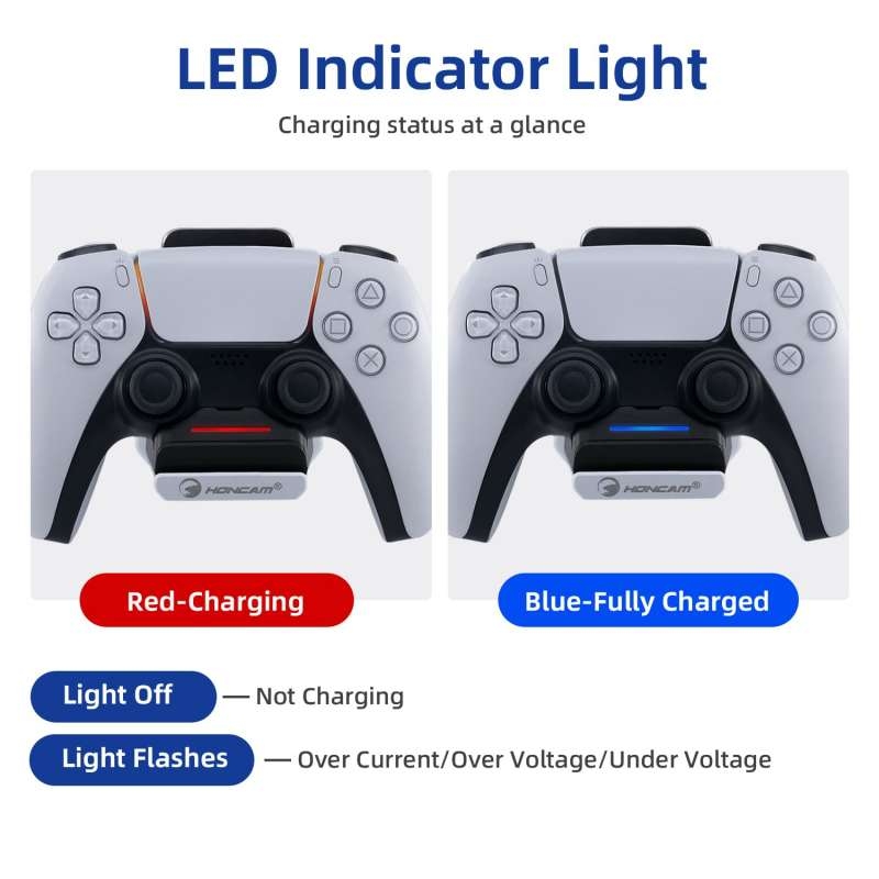 Đế dock sạc tay game PS5 kèm giá để tai nghe Controller Charger With Retractable Headphone Hook Hanging HONCAM