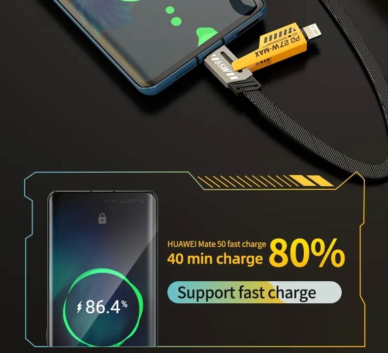 Dây sạc nhanh 4in1 Data Cable Multi-Functional Type-C Lightning PD 65W PD Fast Charging iPhone Android