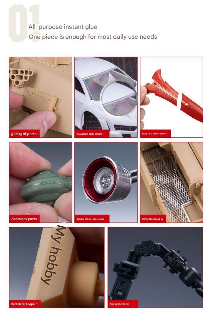 Keo HOBBY MIO dính mô hình đa năng nhựa kim loại gỗ đá gốm thuỷ tinh Instant Glue Free White Hair model
