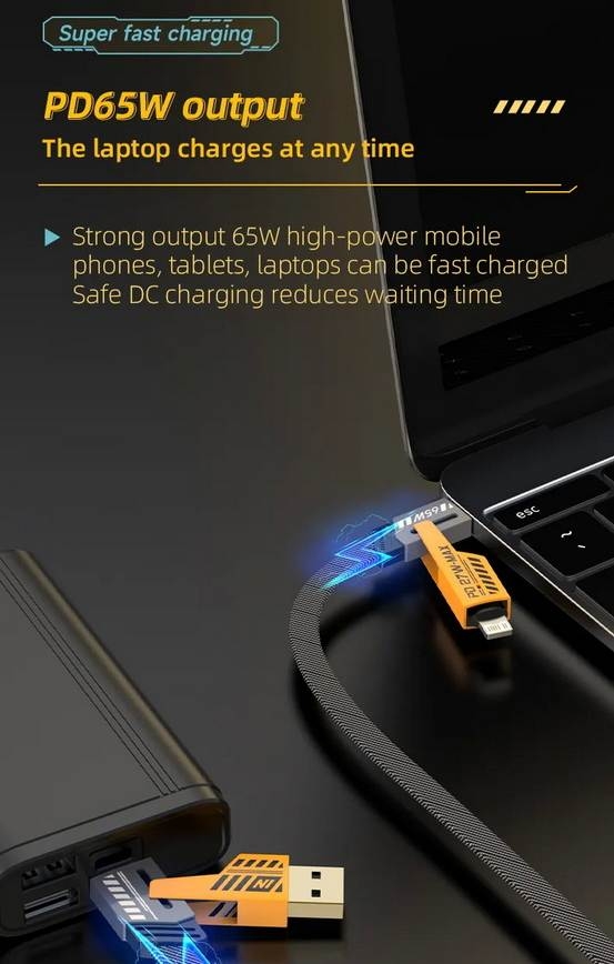 Dây sạc nhanh 4in1 Data Cable Multi-Functional Type-C Lightning PD 65W PD Fast Charging iPhone Android
