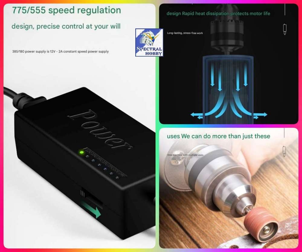 Máy khoan cắt mài điêu khắc đánh bóng cầm tay Mini Metal drill 385 555 775 DC 12V-24V Longxiang