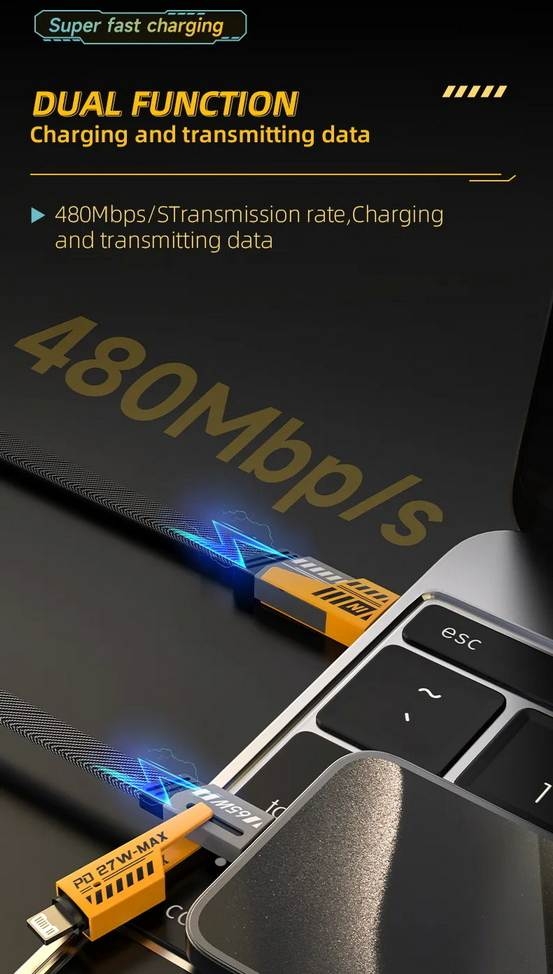 Dây sạc nhanh 4in1 Data Cable Multi-Functional Type-C Lightning PD 65W PD Fast Charging iPhone Android