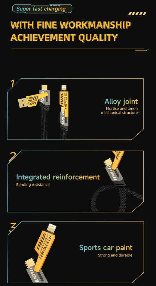 Dây sạc nhanh 4in1 Data Cable Multi-Functional Type-C Lightning PD 65W PD Fast Charging iPhone Android
