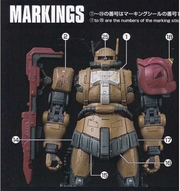 Decal nước dán mô hình HG Rx-78 GE Gundam Ex - Zaku Solary RFV water sticker