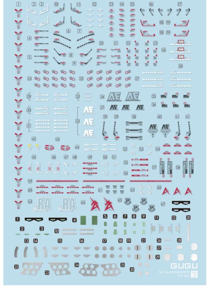 Decal nước dán mô hình RG Nu Double Fin Funnel Type RX93 Water Sticker