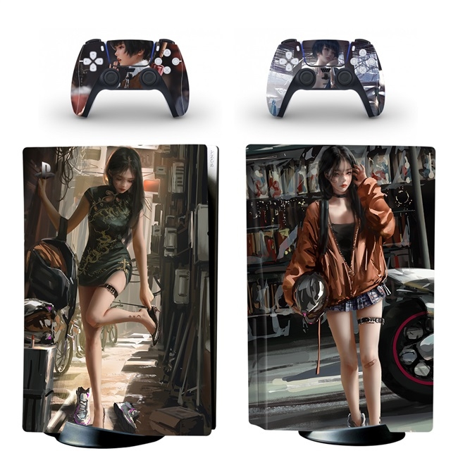 Decal lụa Protective skin sticker cho PS5 Ghost Blade Ice Princess Anime WLOP