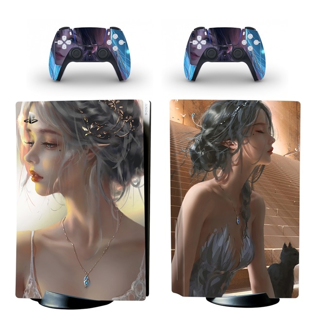 Decal lụa Protective skin sticker cho PS5 Ghost Blade Ice Princess Anime WLOP