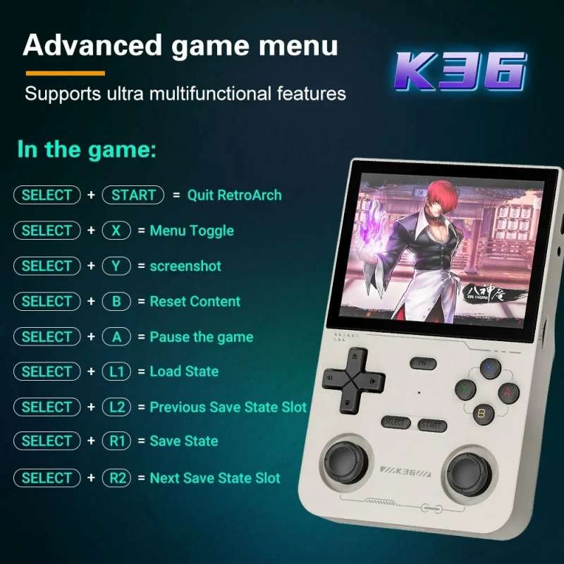 Máy chơi game KinHanK K36 Retro Handheld Console 3.5 Inch IPS Screen PSP/MAME/SS/DC/N64 Emulator