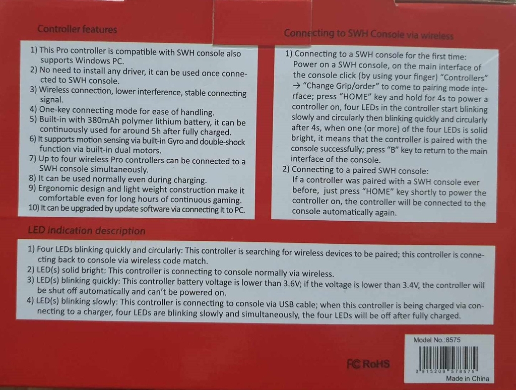 Tay cầm chơi game không dây có rung Wireless Pro controller Nintendo Switch PC Android Mobile SWH-8575