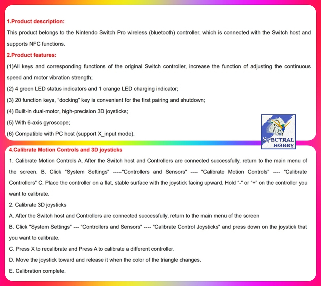 Tay cầm chơi game không dây SP5246 Pro controller wireless NFC 3D Joysticks wake up Bluetooth NS Switch PC steam