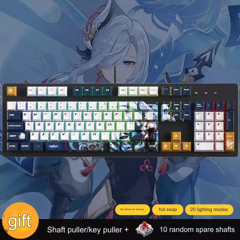 Bàn phím cơ Genshin có dây / không dây Bluetooth three-mode mechanical keyboard Shaft RGB light