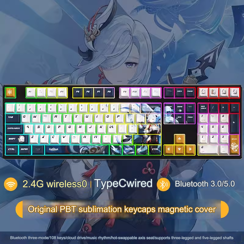 Bàn phím cơ Genshin có dây / không dây Bluetooth three-mode mechanical keyboard Shaft RGB light