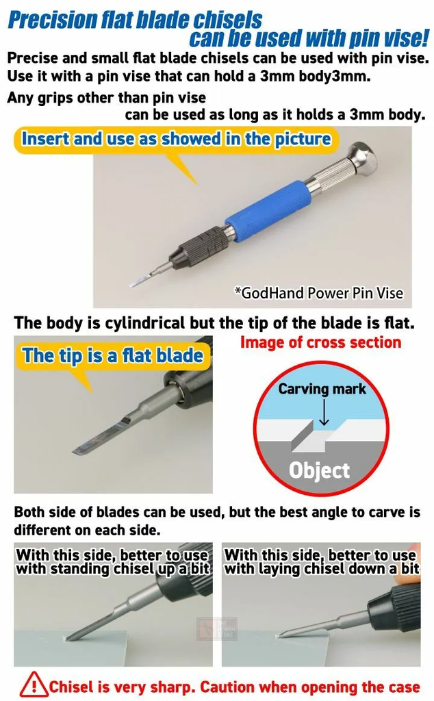 Dụng cụ mô hình lưỡi chisel phẳng Godhand GH-BBH-1-3 Bit Flat Blade set