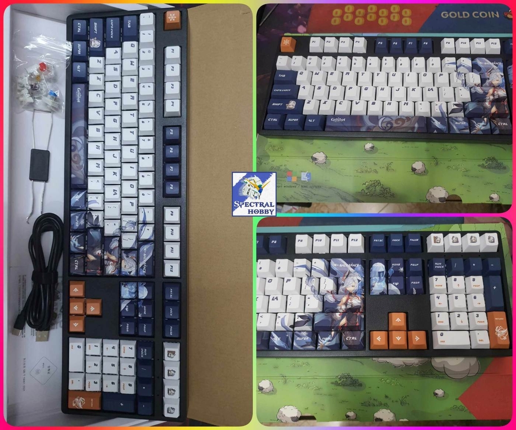 Bàn phím cơ Genshin có dây / không dây Bluetooth three-mode mechanical keyboard Shaft RGB light