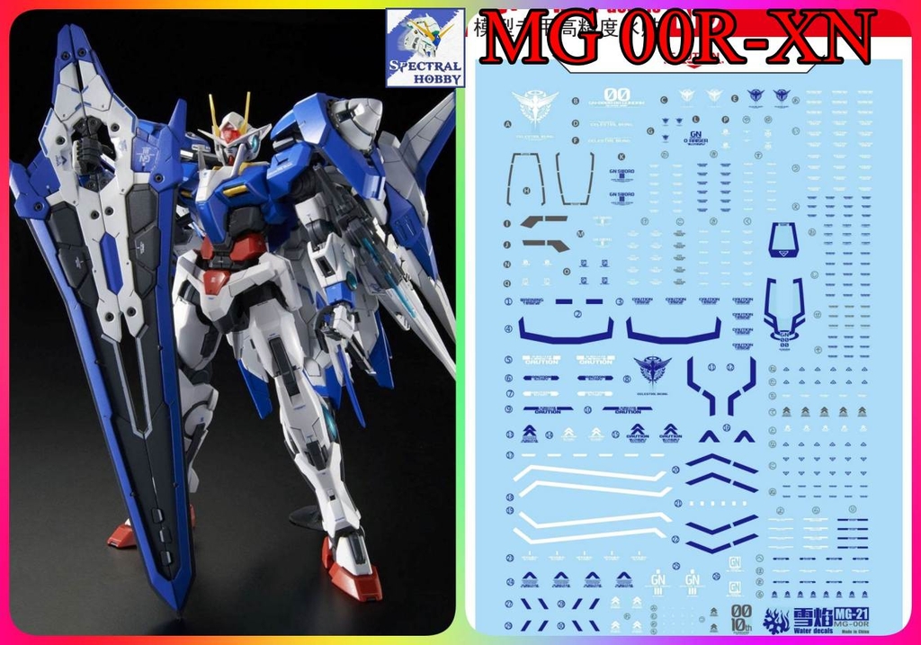 Decal nước dán mô hình Gundam XN 00 Raiser 7s Seven sword 00R 007S MB MG RG HG Water sticker