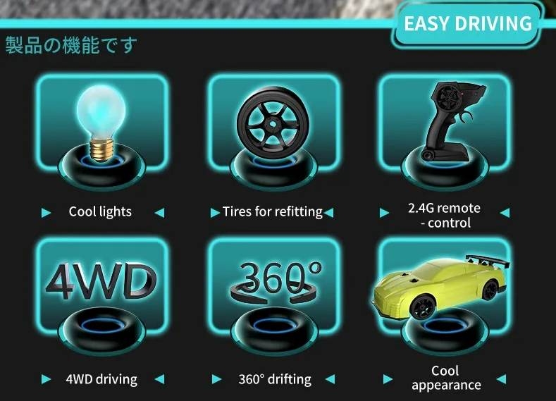 Ô tô điều khiển RC Car Drift 1/24 Light Chaser Drift 4WD 2.4G JJRC Q165 Colorful Lighting