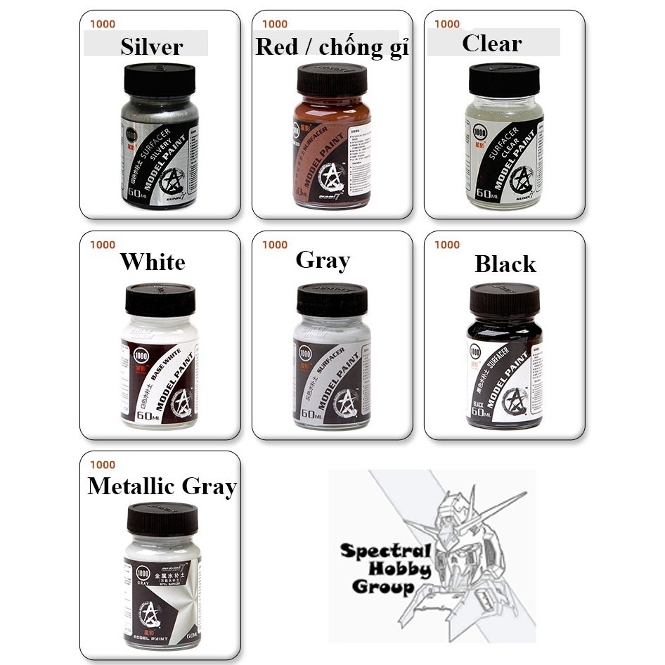 Sơn lót Surfacer các loại trên các chất liệu gỗ resin ABS giấy metal clay plaster Clear - Sunin paint