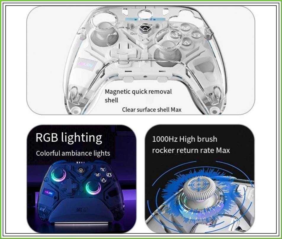 Tay cầm chơi game AOLION không dây AL-K10 EVA RGB Dual hall 2.4g Bluetooth Wireless cho PC Switch NS Android iOS