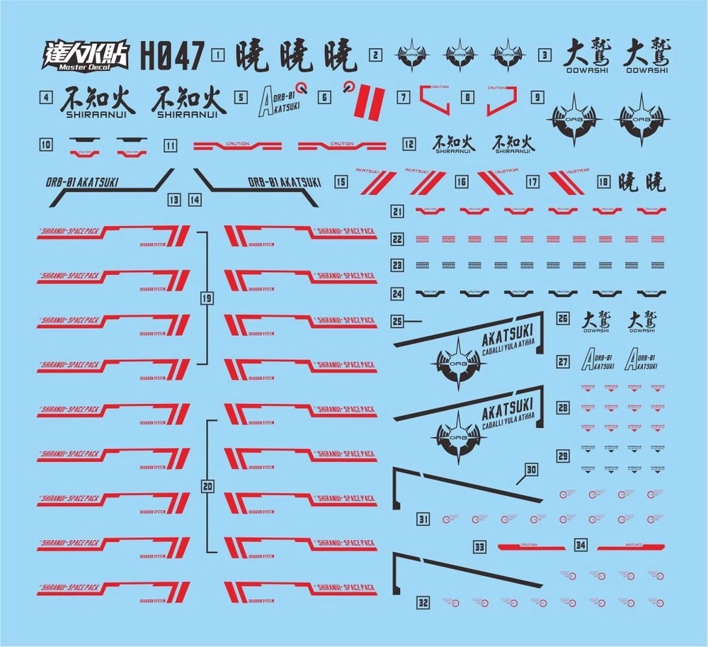 Decal nước dán mô hình AKATSUKI gundam MG RG HG các loại water sticker