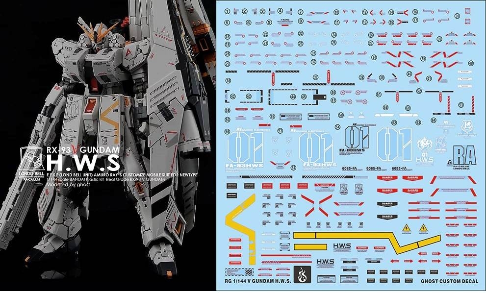 Decal nước dán mô hình RG HG NU RX93 HWS Water sticker