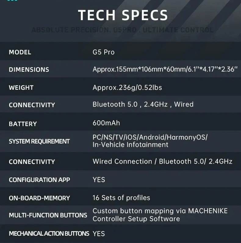 Tay cầm chơi game không dây Machenike G5 Pro Elite Hall Trigger Joystick Cho Switch Pc Android iOS Usb Bluetooth 2.4g