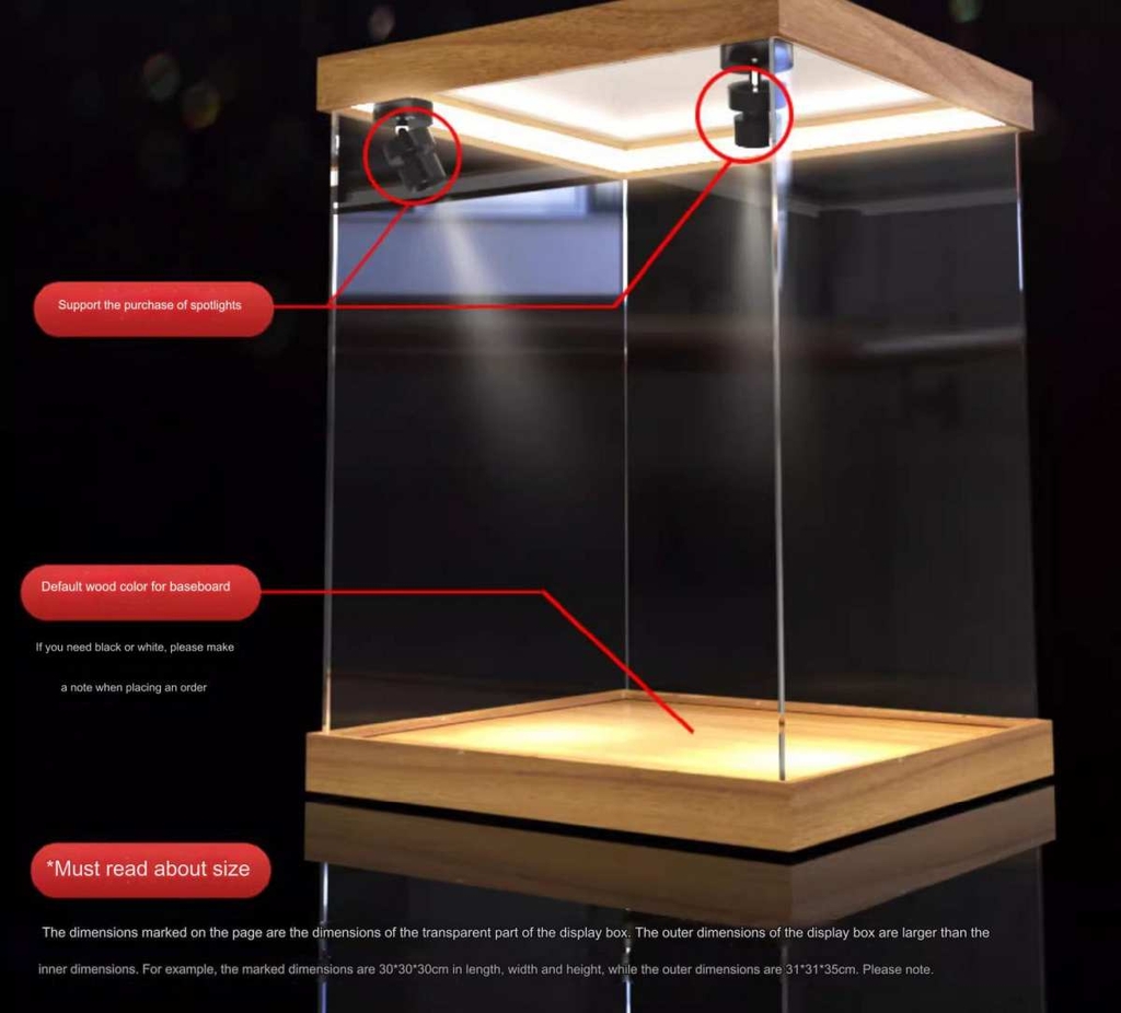 Hộp MICA Guweiti trưng bày mô hình display box kèm dải led trần vân gỗ - Black - White