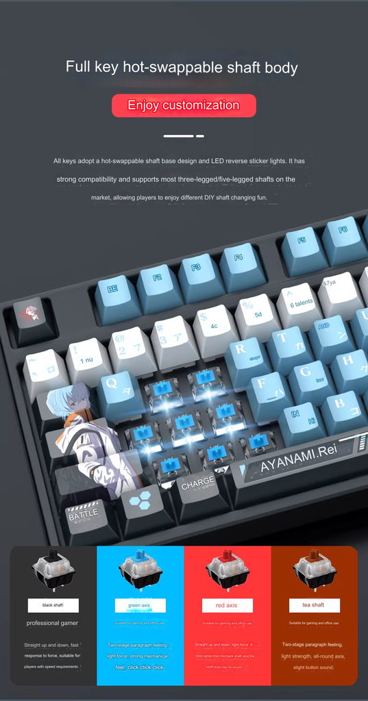 Bàn phím cơ Genshin có dây / không dây Bluetooth three-mode mechanical keyboard Shaft RGB light