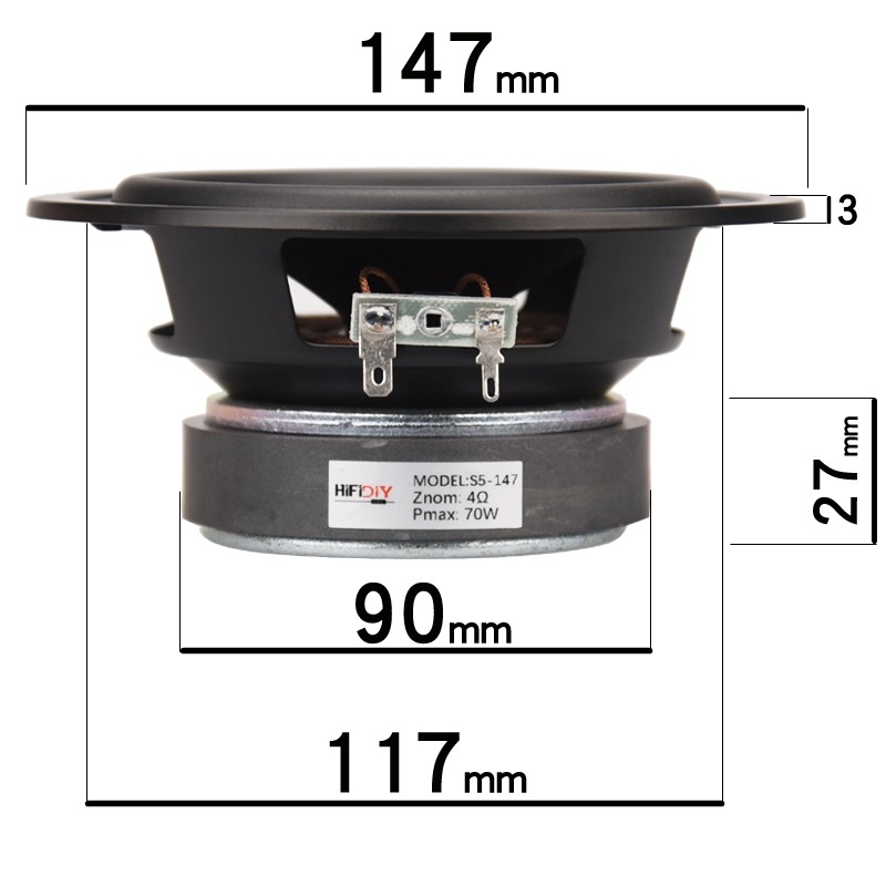 Loa trầm HIFI DIY 5 inch basin woofer mid-bass speaker Anti Magnetic 35W-70W S5-147 subwoofer