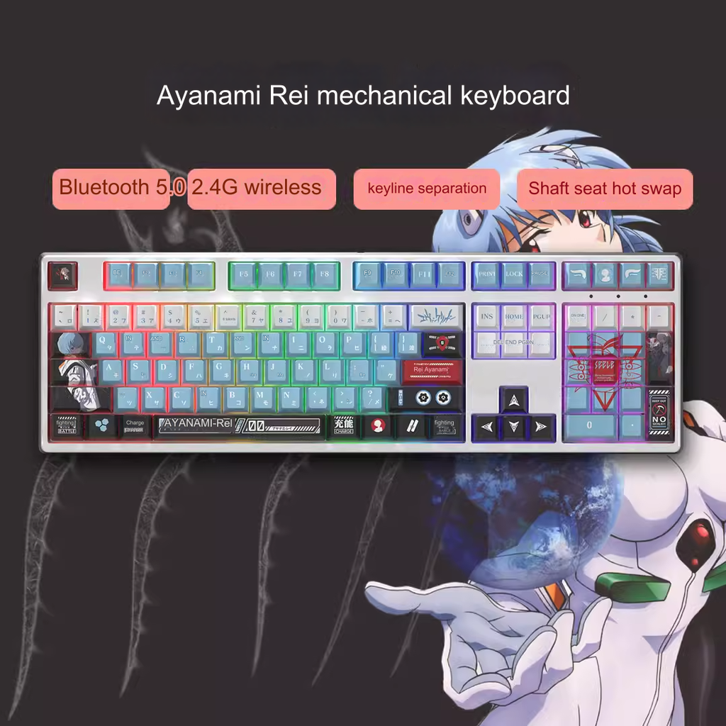 Bản sao của Bàn phím cơ EVA Neon Genesis Evangelion Rei có dây / không dây Bluetooth mechanical keyboard RGB light