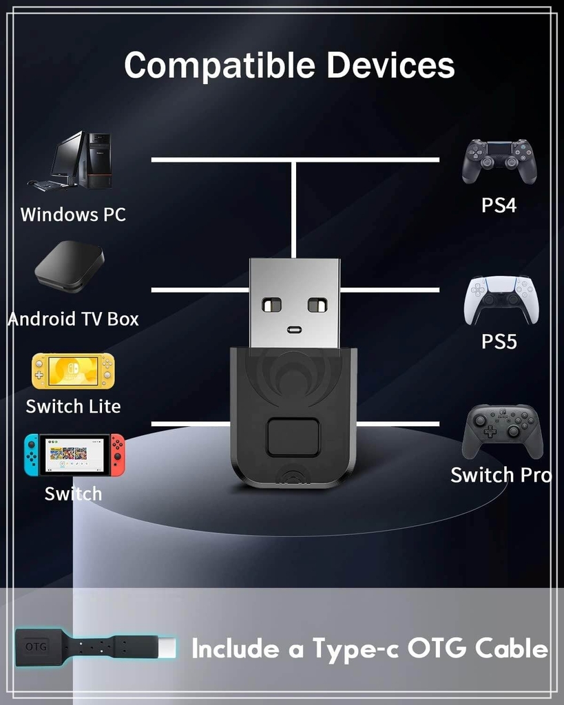 Bộ chuyển đổi bộ điều khiển không dây AOLION receiver kết nối tay cầm PS4 PS5 Switch XBOX cho Switch PC Android AL-PS2014