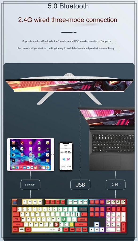 Bản sao của Bàn phím cơ EVA Neon Genesis Evangelion Rei có dây / không dây Bluetooth mechanical keyboard RGB light