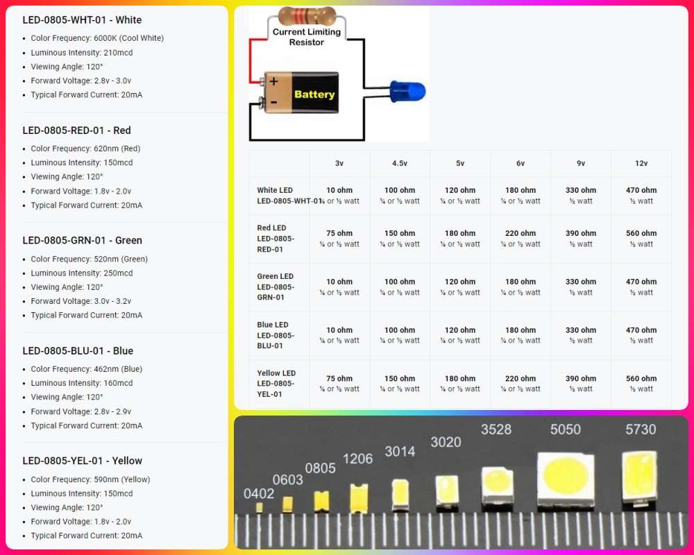 Bộ 10 Led SMD mini siêu nhỏ đấu sẵn dây kèm trở  0805 0603 0402 (3-5v) DIY độ mô hình gundam lego figure