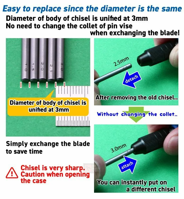 Dụng cụ mô hình lưỡi chisel phẳng Godhand GH-BBH-1-3 Bit Flat Blade set