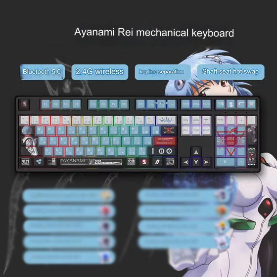 Bản sao của Bàn phím cơ EVA Neon Genesis Evangelion Rei có dây / không dây Bluetooth mechanical keyboard RGB light