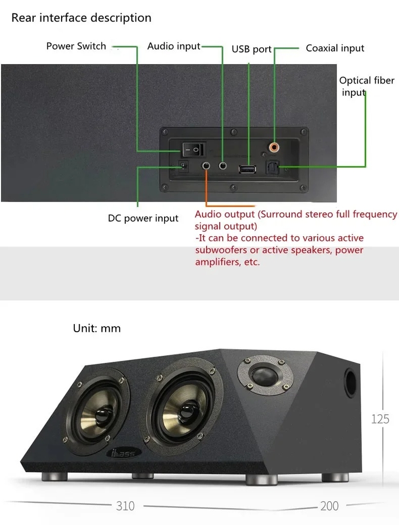 Loa Không Dây karaoke 110W Ultra High Power High Quality Bluetooth Speaker Home Theatre System iBass Computer TV Desktop Soundbar