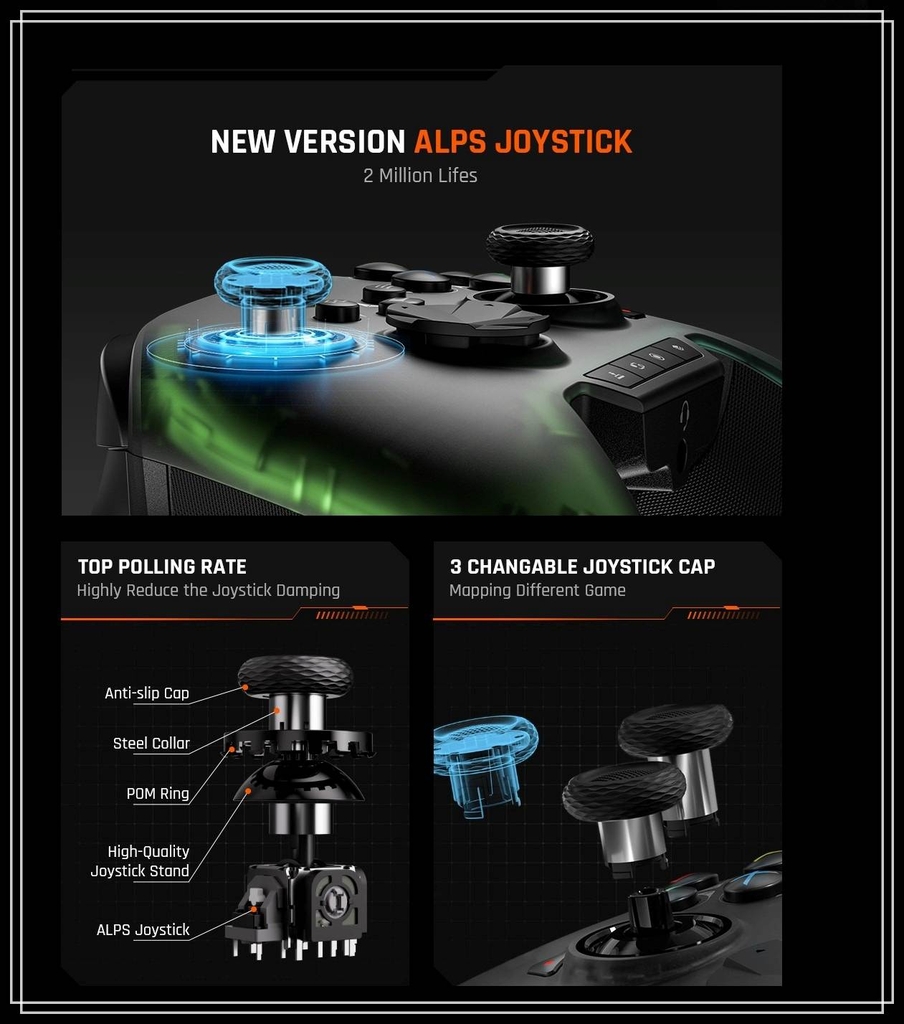 Tay cầm chơi game không dây BIGBIG Won Rainbow 2 Pro RGB Light Wireless 2.4G Bluetooth cho PC iOS Android Switch