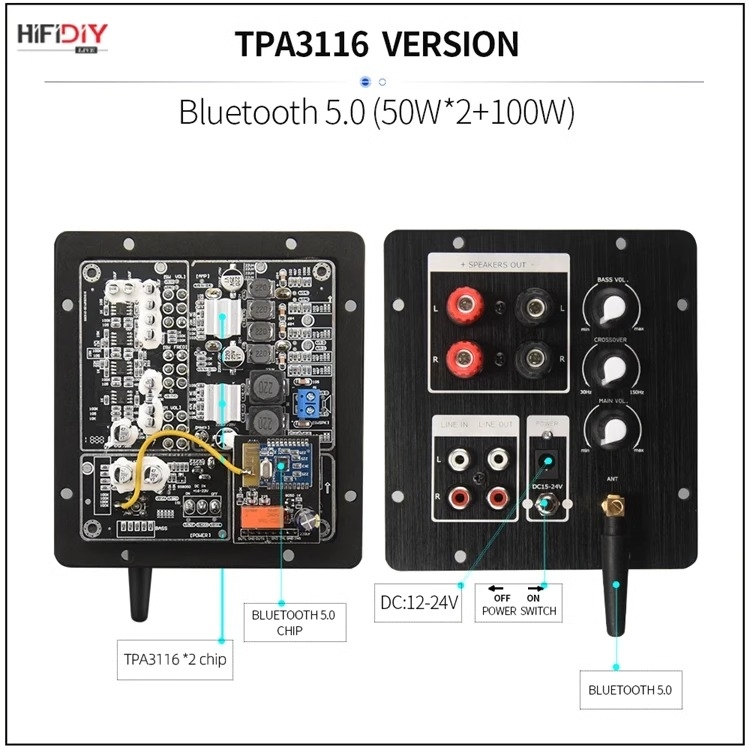 Bảng Mạch HIFIDIY khuếch đại âm thanh Bluetooth 5.0 TPA3116 (50W*2+100W) TPA3118 (30W*2+60W) SW501 Amplifier
